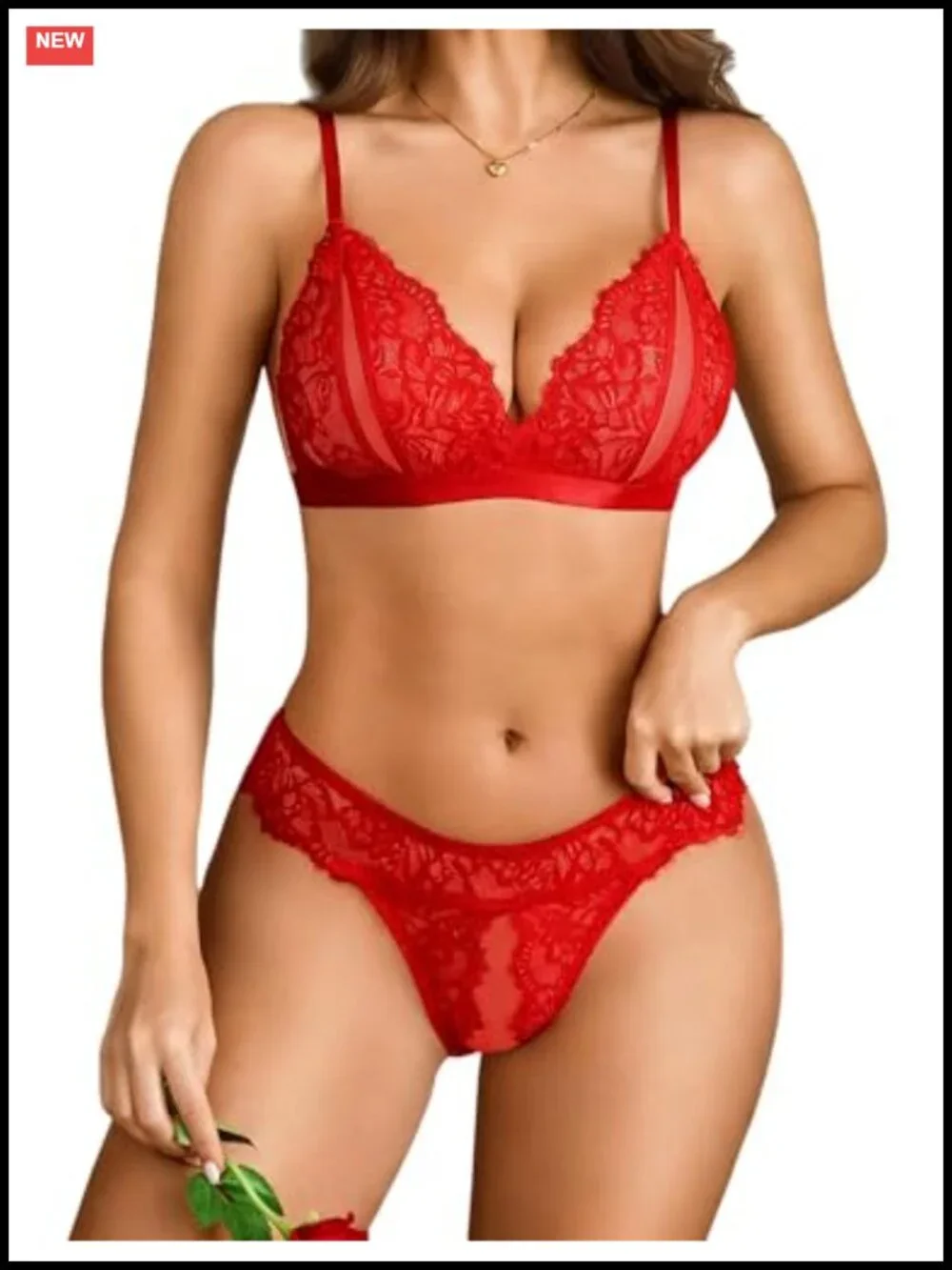 Sexy Lace Lingerie Set with Wireless Cutout Bra and Panty